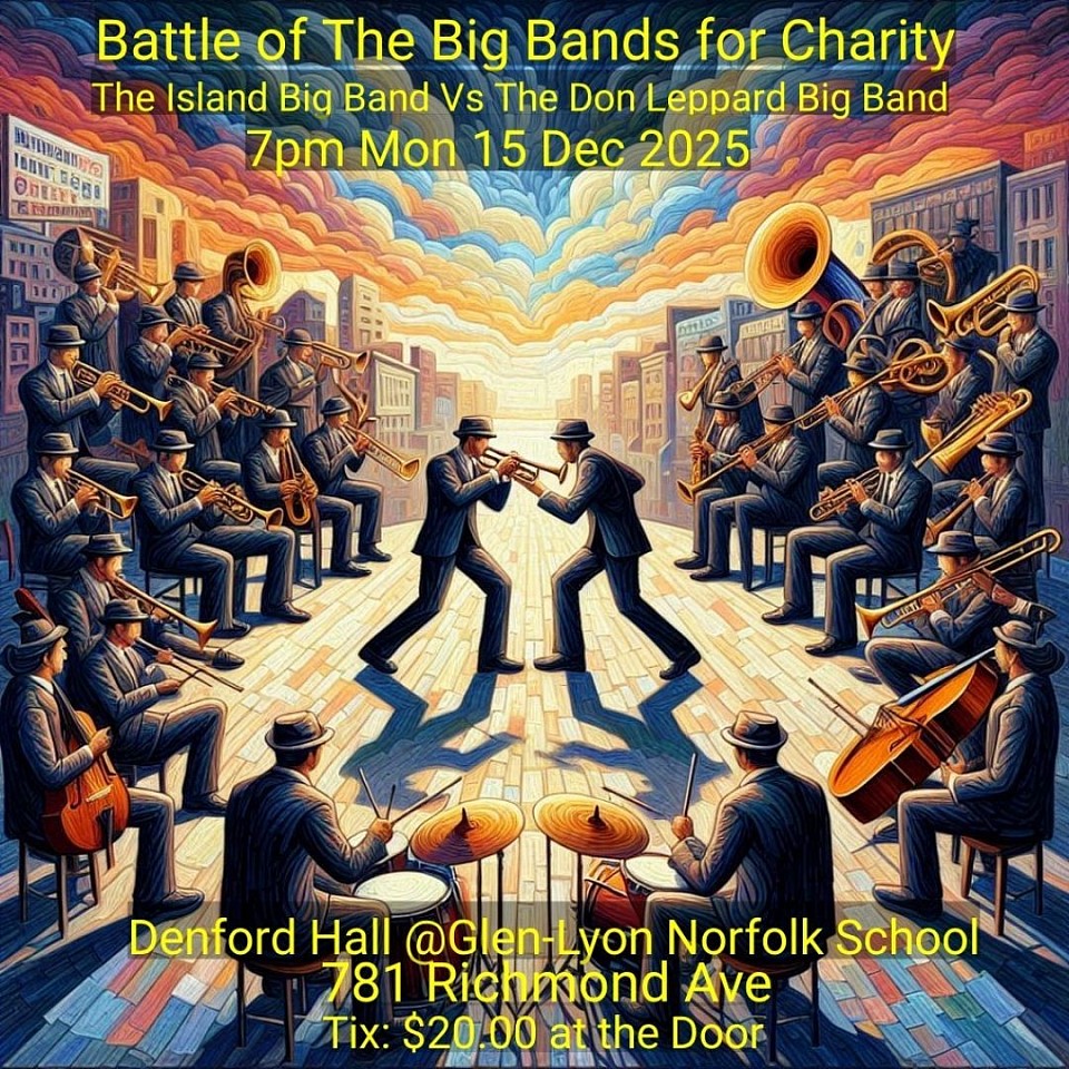 Battle of the Big Bands for Christmas Charity Monday Dec 15 2025 Denford Hall at Glen-Lyon Norfolk School tix $20